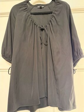 COS Gray Tie-Neck Peasant Blouse